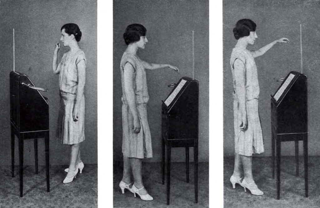 The second three of the six photographs taken at thereminist Zenaide Hanenfeldt for the RCA Victor Theremin Instruction booklet.